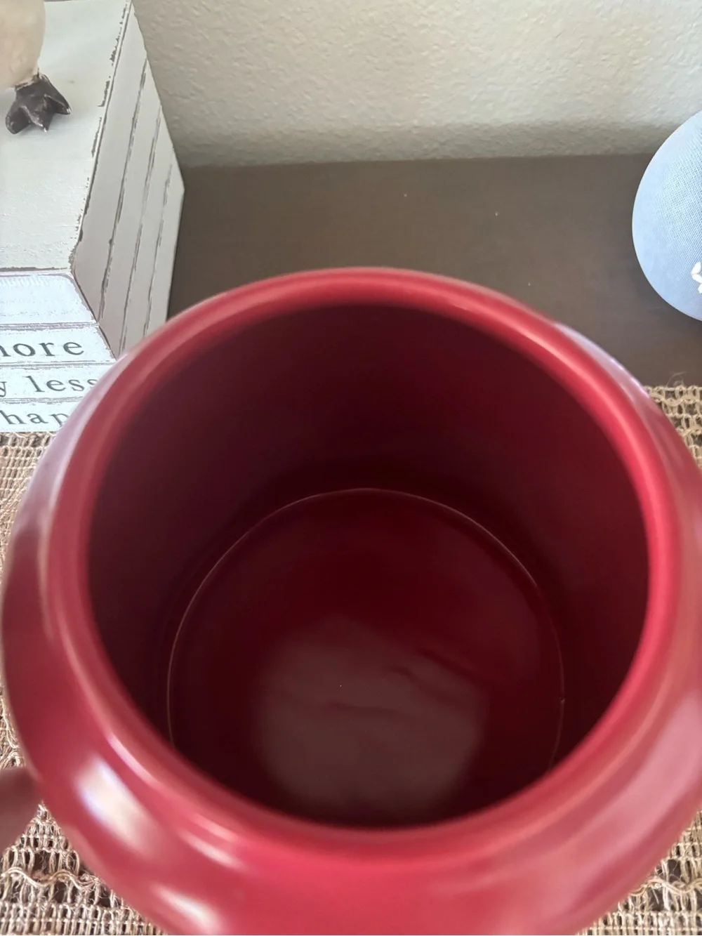 Rae Dunn Red Ceramic Jar with White Logo